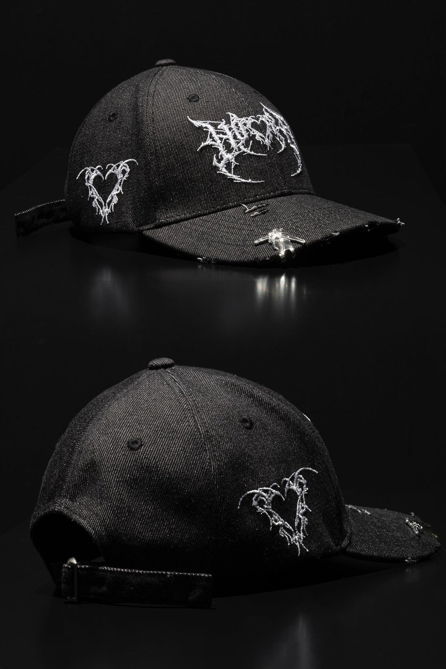 Noir Tribal Distressed Denim Strapback Black