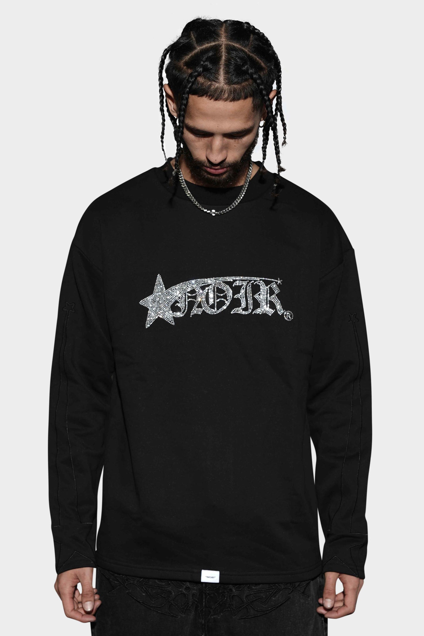 Noir Star Rhinestone Long Sleeve Tee Black