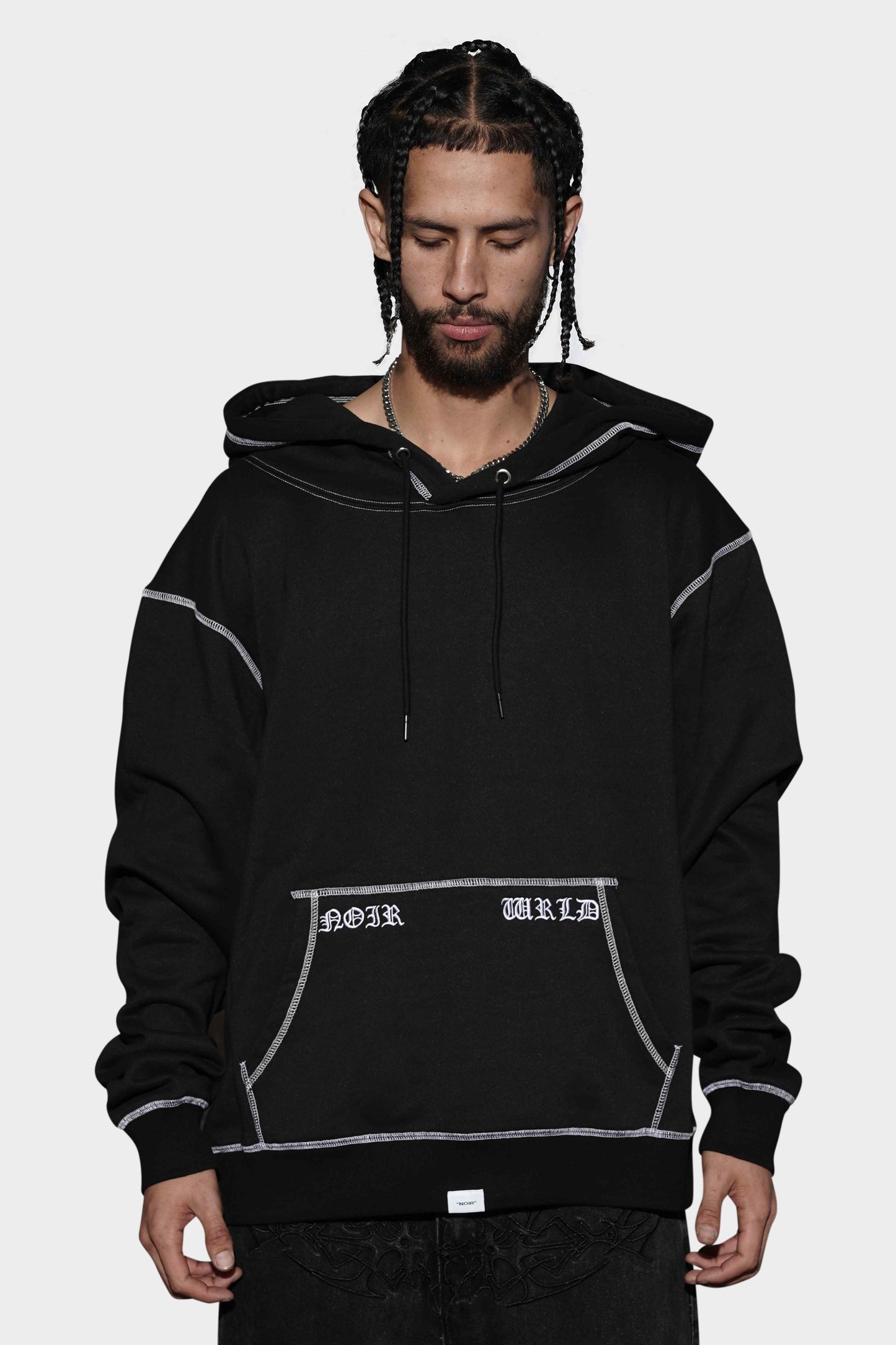 Noir Contrast Stitch Oversized Hoodie Black