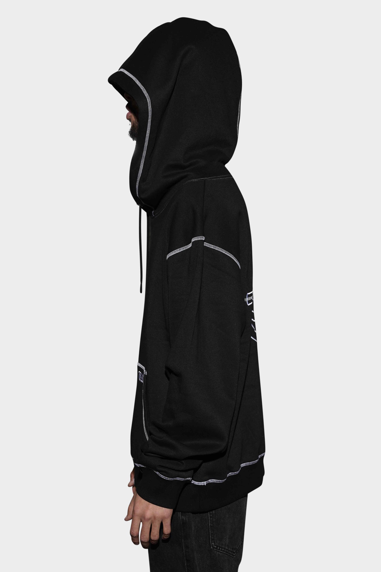 Noir Contrast Stitch Oversized Hoodie Black