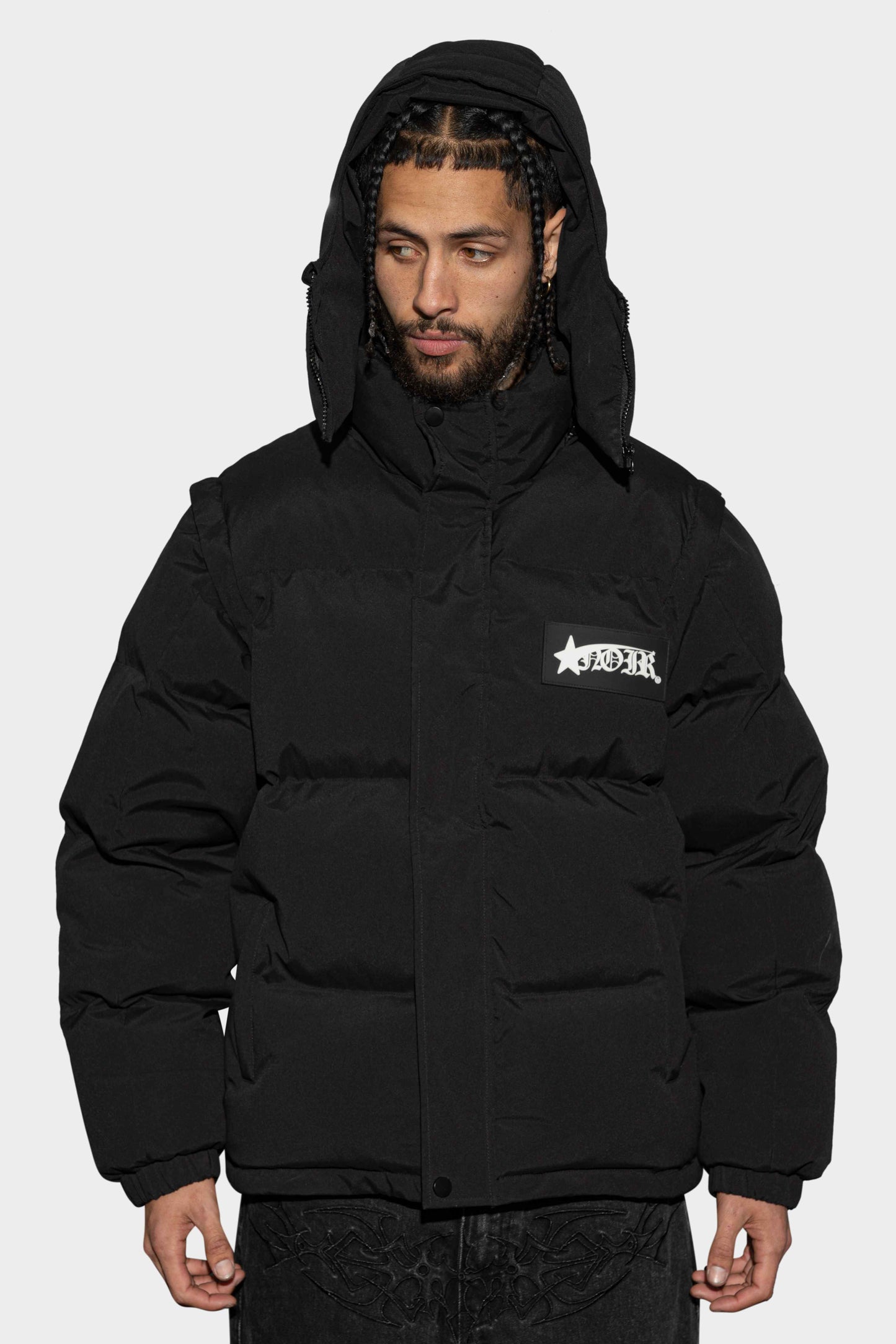 Noir Zipped Detachable Puffer Jacket Black