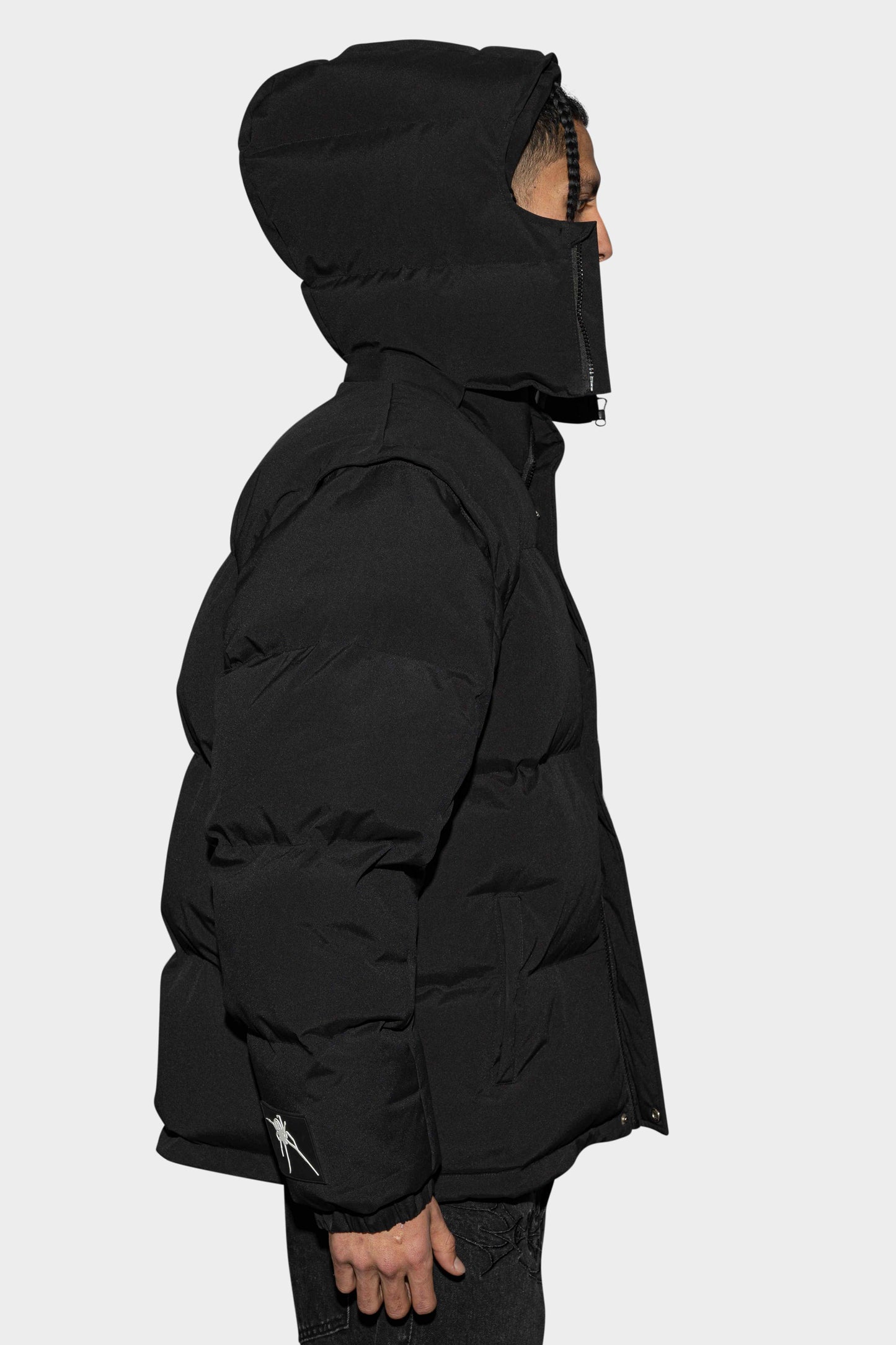 Noir Zipped Detachable Puffer Jacket Black