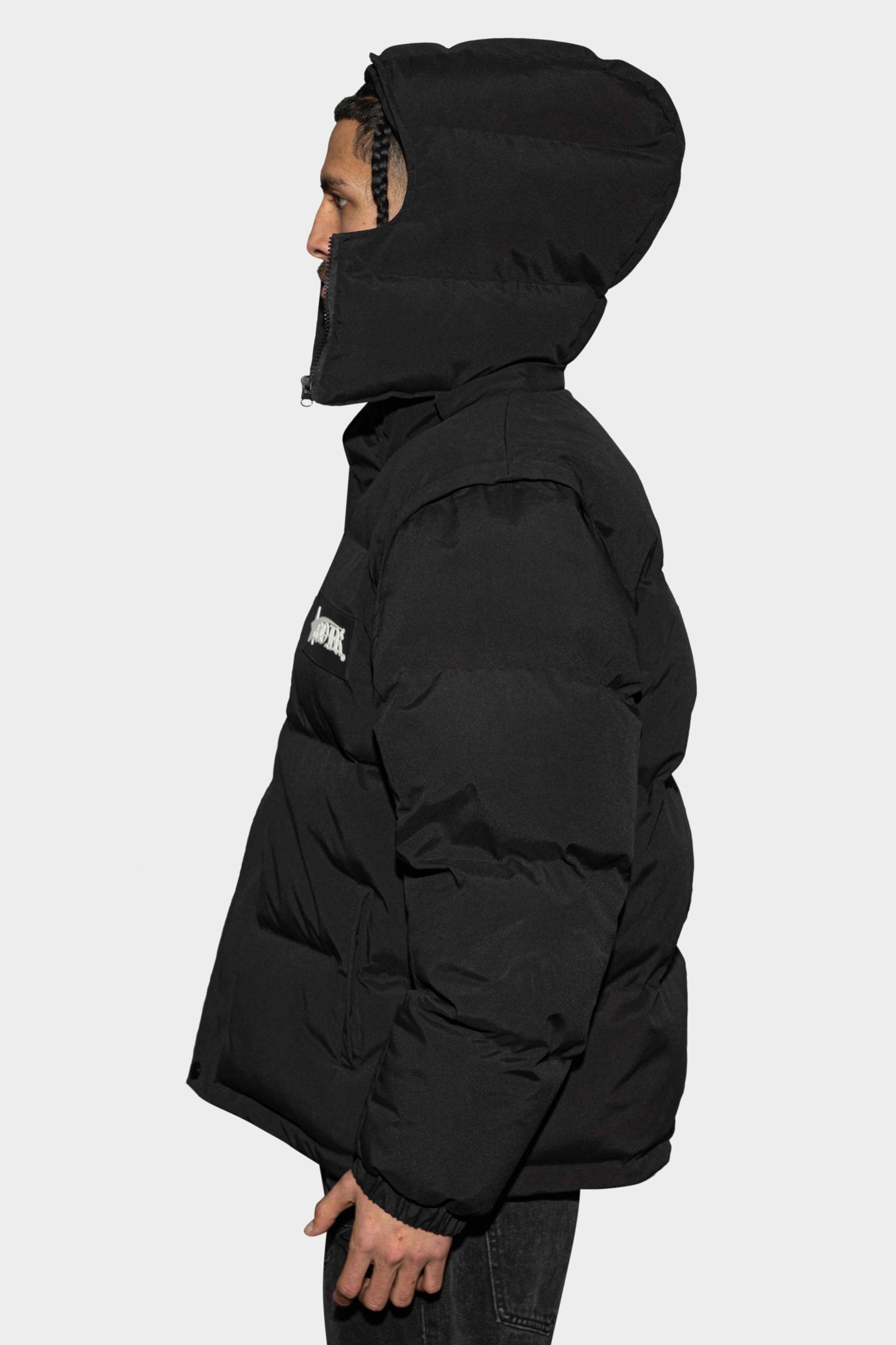 Noir Zipped Detachable Puffer Jacket Black