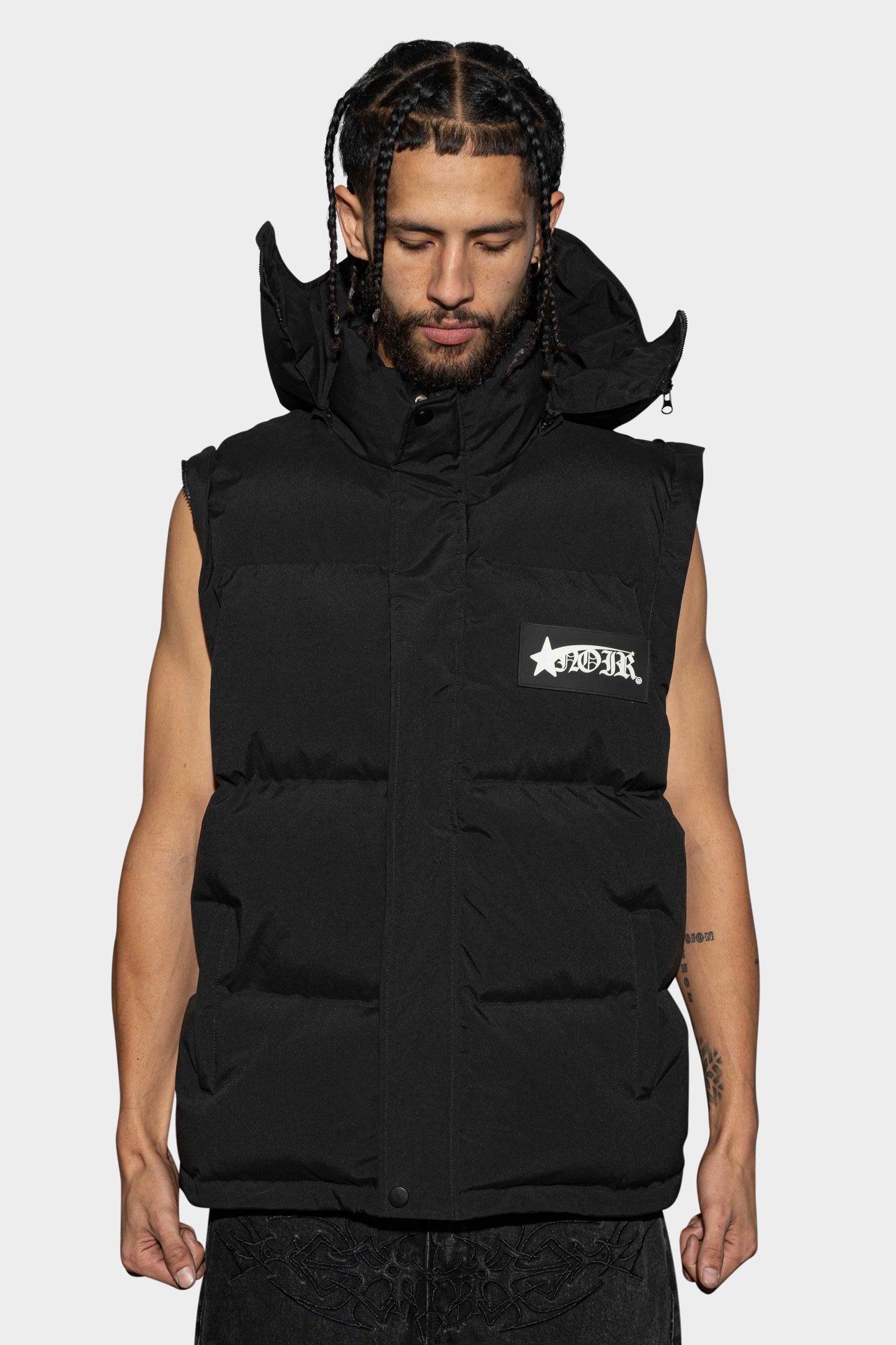 Noir Zipped Detachable Puffer Jacket Black